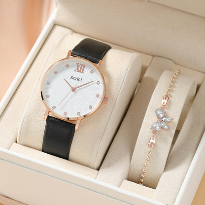 Reloj y pulsera de extensible de cuero para mujer SOKI elegante y versátil