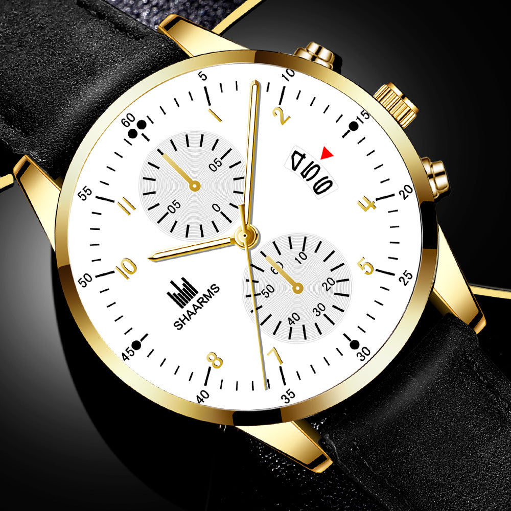 MEN'S WATCH WITH CALENDAR AND INLAID IMITATION DIAMONDS (Golden Bezel)