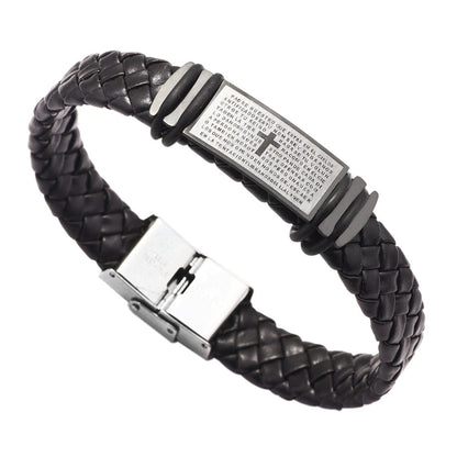 fashion men's titanium steel leather cross stainless steel bracelet