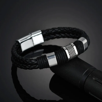 Pulsera de cuero y acero inoxidable para hombre, elegante y resistente