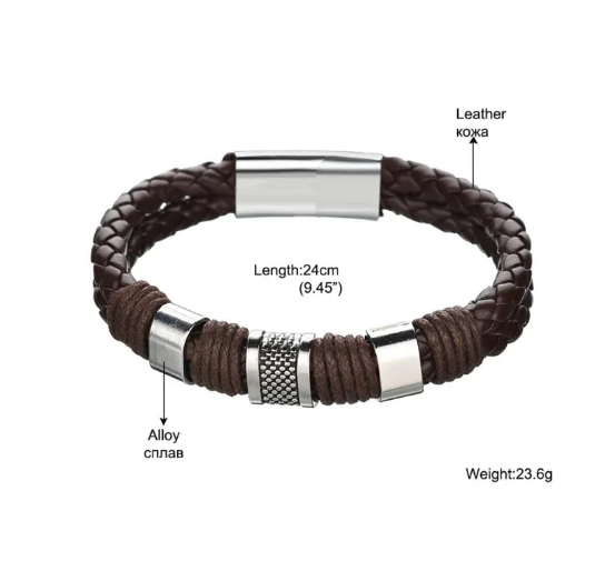 Leather and stainless steel bracelet for men, elegant and resistant