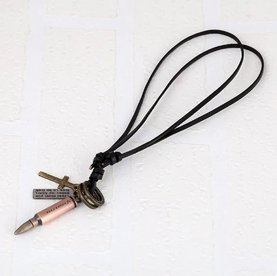 Bullet Pendant Leather Necklace for Men