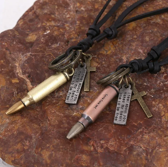 Bullet Pendant Leather Necklace for Men