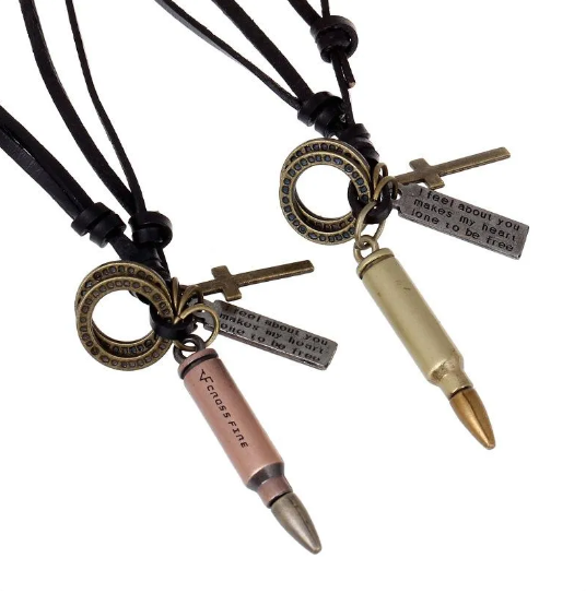 Bullet Pendant Leather Necklace for Men