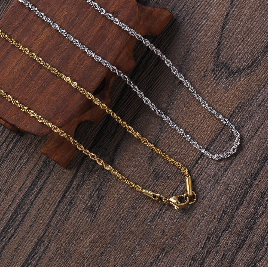 Men's thin stainless steel braided style necklace.