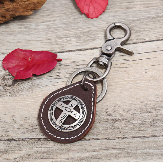 Men's leather and stainless steel combination keyrings