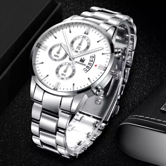 Elegant Shaarms watch with British-style stainless steel bracelet, perfect for any occasion