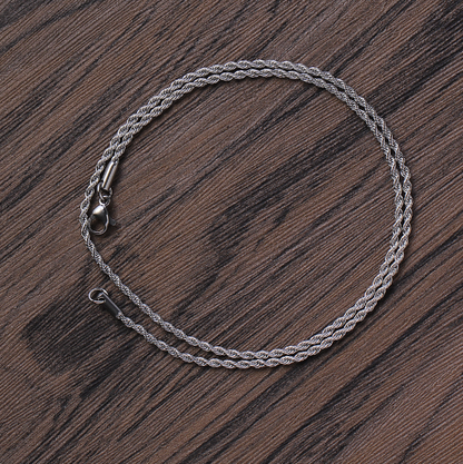 Men's thin stainless steel braided style necklace.